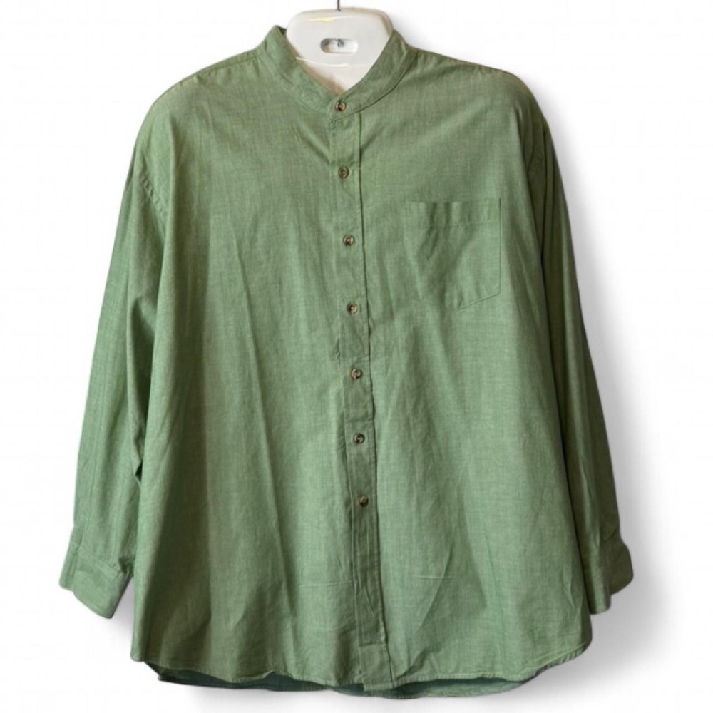 Vintage 90s TropiCool Green Mandarin Collar Resort Shirt, Men's Size 3XL